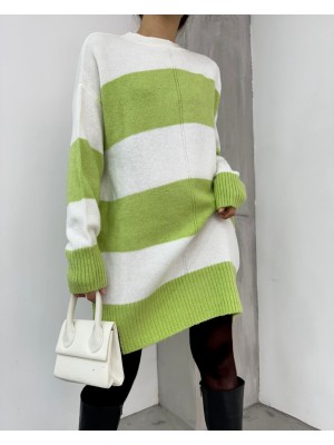 Kalın Çizgili Triko Tunik -F.Yeşili