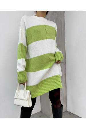سترة تريكو مخططة سميكة -الفستق الأخضر