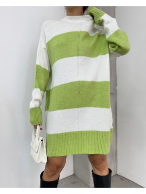 Kalın Çizgili Triko Tunik -F.Yeşili