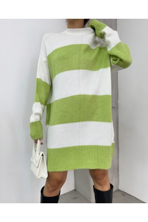 سترة تريكو مخططة سميكة -الفستق الأخضر