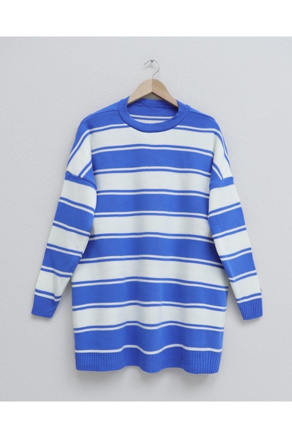 Thick Striped Loose Knitwear Tunic -Blue