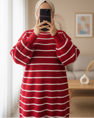 Crew Neck Ribbed Knitwear Tunic  -Fuchsia