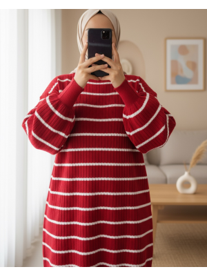 Bisiklet Yaka Fitilli Triko Tunik  -Fuşya