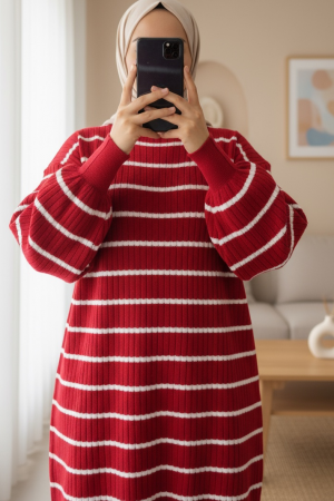 Crew Neck Ribbed Knitwear Tunic  -Fuchsia