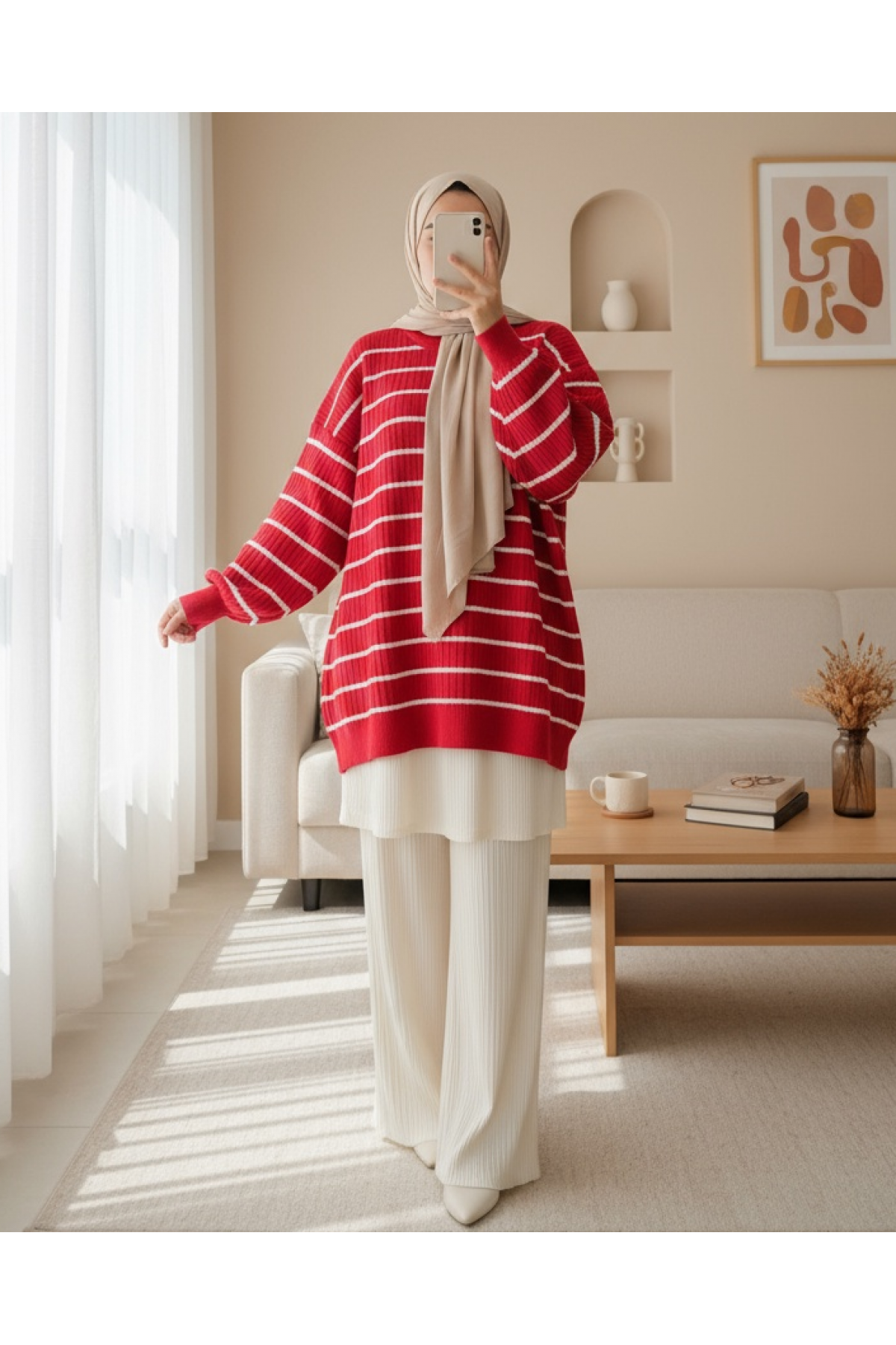 Crew Neck Ribbed Knitwear Tunic  -Fuchsia