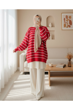 طاقم الرقبة مضلع سترة تريكو  -فوشيا