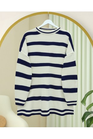 Çizgili Kışlık Tesettür Triko Tunik    -Parlement