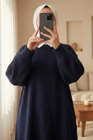 Bisiklet Yaka Baklava Desen Triko Kazak     -Laci