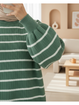 Bisiklet Yaka Fitilli Triko Tunik    -Su Yeşili