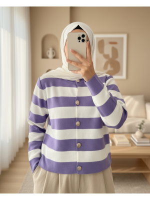 Ringelli Metal Düğmeli Kısa Hırka     -Lila