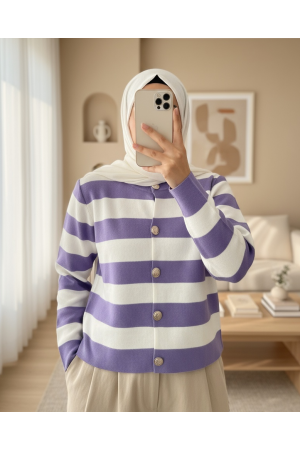 Ringelli Metal Düğmeli Kısa Hırka     -Lila