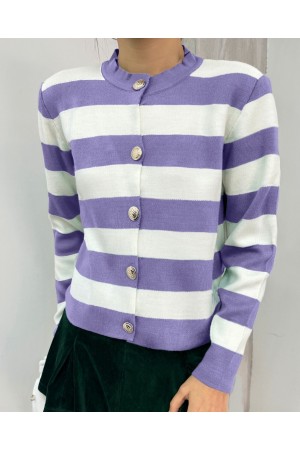 Ringelli Metal Düğmeli Kısa Hırka     -Lila