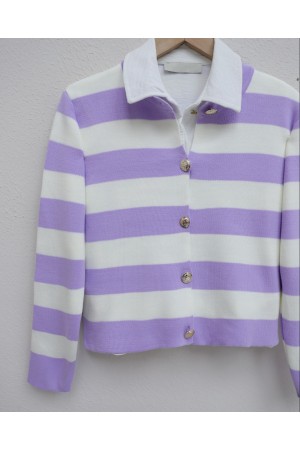 Ringelli Metal Düğmeli Kısa Hırka     -Lila