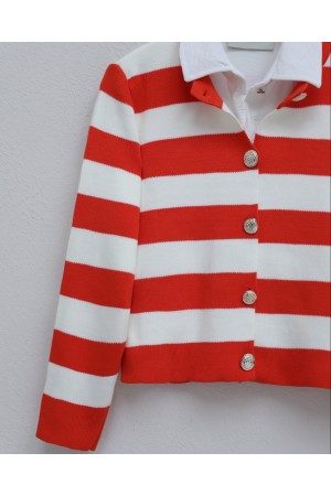 سترة صوفية محبوكة بأزرار وياقة عالية -لون العقيق