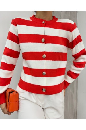 سترة صوفية محبوكة بأزرار وياقة عالية -لون العقيق