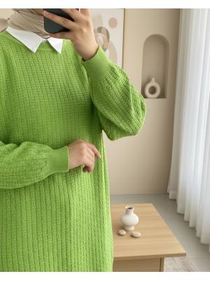 Bisiklet Yaka Örgü Desenli Triko Tunik   -A.Yeşil