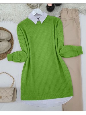 Bisiklet Yaka Örgü Desenli Triko Tunik   -A.Yeşil