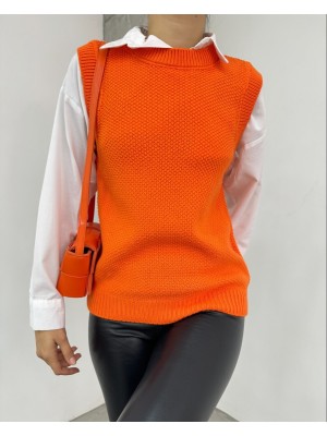 Prinç Örgü Bisiklet Yaka Süveter -Turuncu