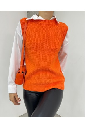 Prinç Örgü Bisiklet Yaka Süveter -Turuncu