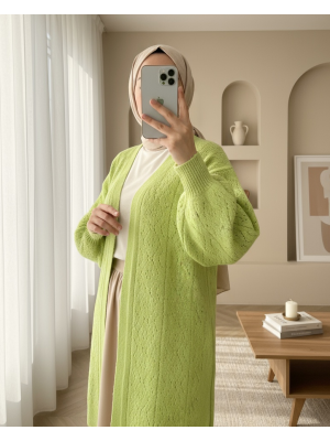 Kolu ve Önü Ajurlu Yumoş Hırka  -F.Yeşili