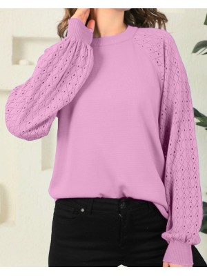  Kolları Ajurlu kadın Triko Kazak   -Pembe