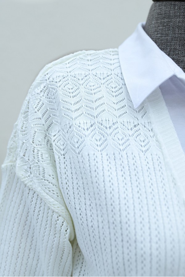 Openwork Cardigan with Patterned Skirt -Ecru