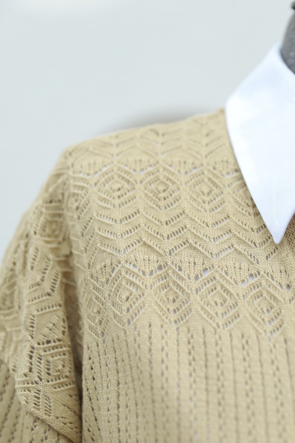 Openwork Cardigan with Patterned Skirt -Mink color