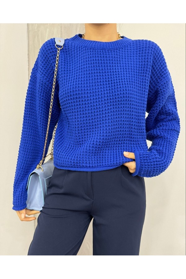 Round Neck Knitted Sweater -Saxe 