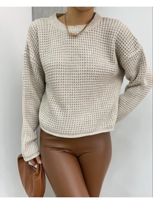 Yuvarlak Yaka Örgü Triko Kazak -Taş