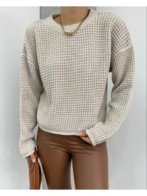 Yuvarlak Yaka Örgü Triko Kazak -Taş