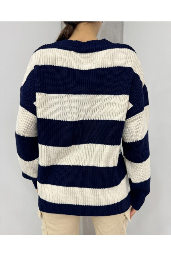 Selanik Knitted Crew Neck Knitwear Sweater -Navy blue