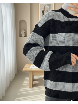 Selanik Örgü Bisiklet Yaka Triko Kazak -Siyah