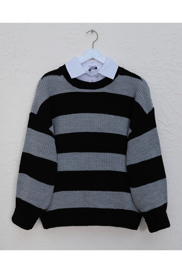 Selanik Knitted Crew Neck Knitwear Sweater -Black