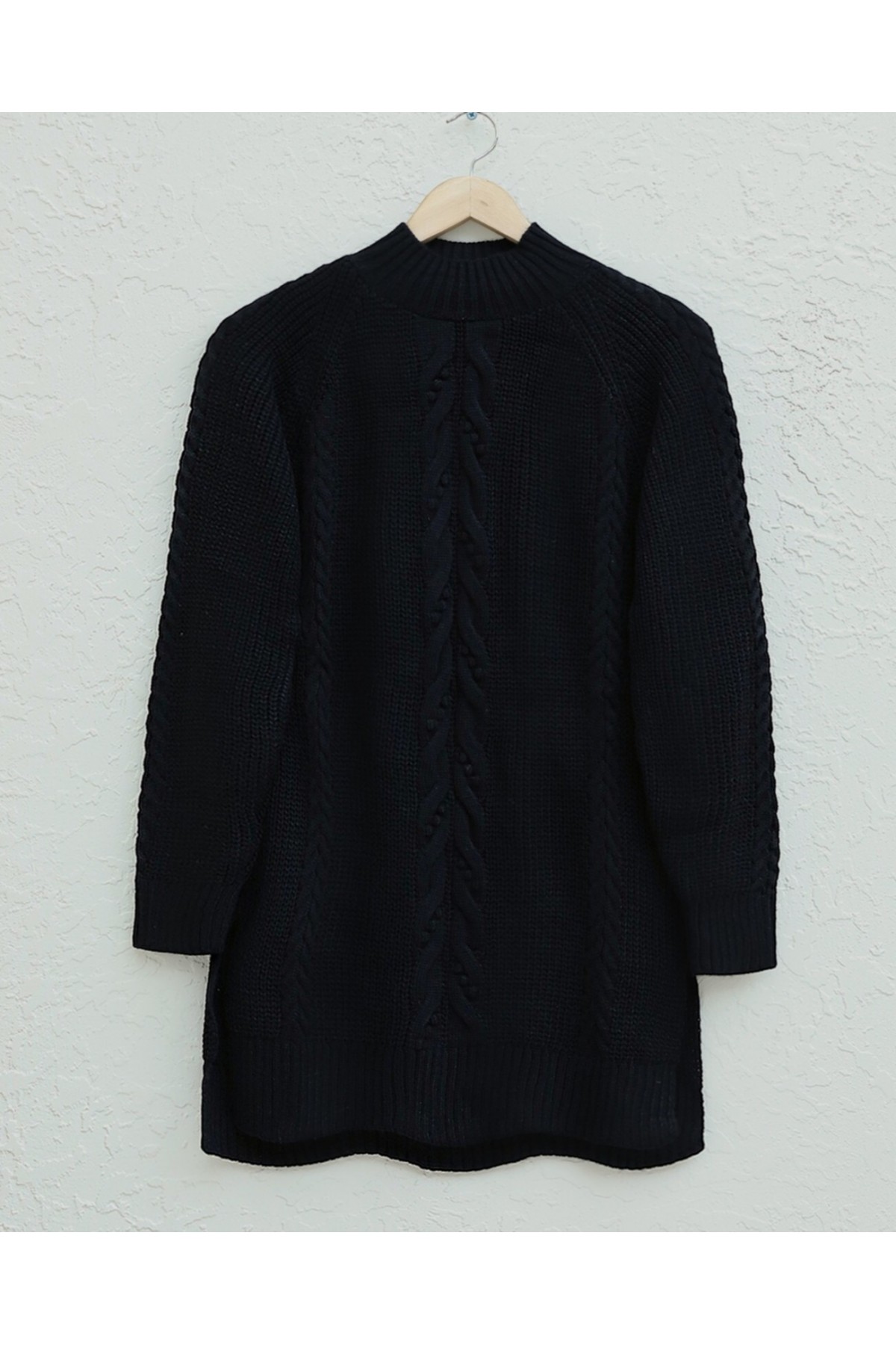 Hair Knitted Pompom Knitwear Tunic -Black