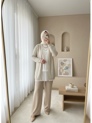 Selanik Örgü Triko Hırka   -Taş