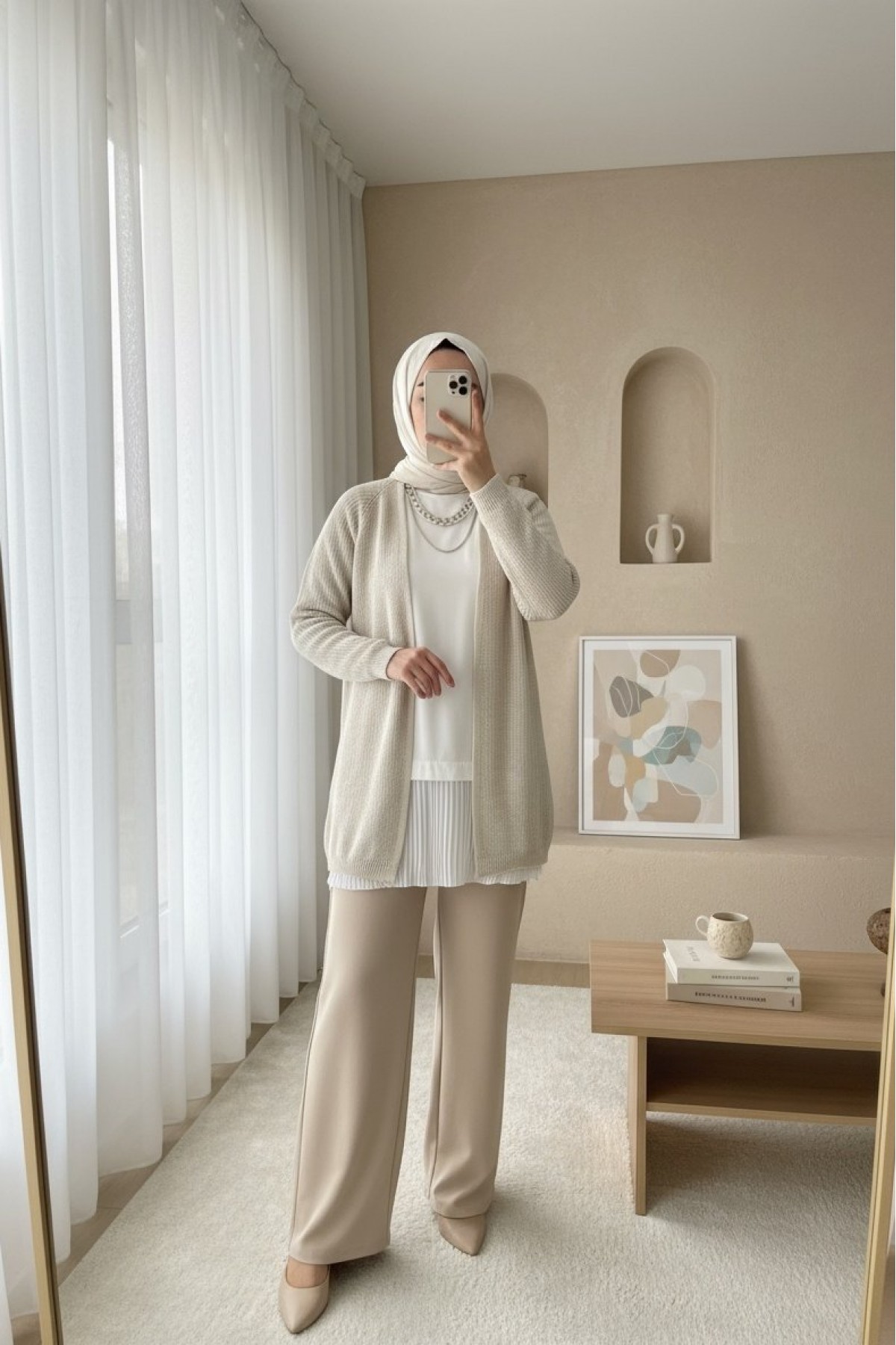 Selanik Knitted Sweater Cardigan  -Stone