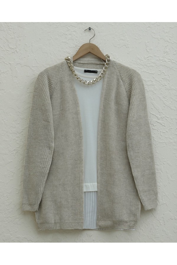 Selanik Knitted Sweater Cardigan  -Stone