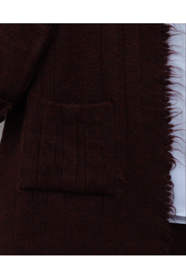 Tassel Detailed Pocket Knitwear Cardigan -Maroon