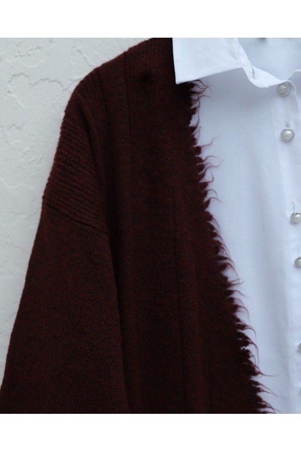 Tassel Detailed Pocket Knitwear Cardigan -Maroon