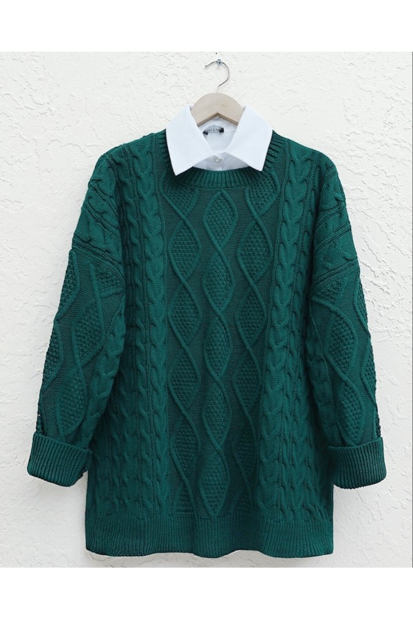 Honeycomb Pattern Loose Knitwear Sweater  -Emerald