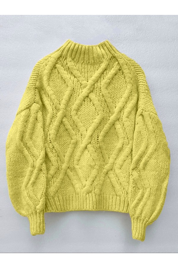 Half Neck Balloon Sleeve Winter Sweater     -Yellow