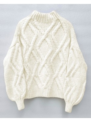 Yarım Boğazlı Balon Kol Kışlık Kazak       -Beyaz