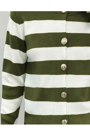 سترة صوفية محبوكة بأزرار وياقة عالية  -خاكي