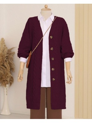 Knitting Pattern Buttoned Cardigan     -Maroon