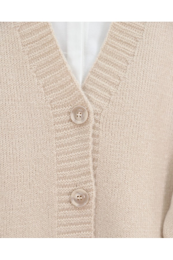 Oversize Buttoned Knitted Cardigan - Beige