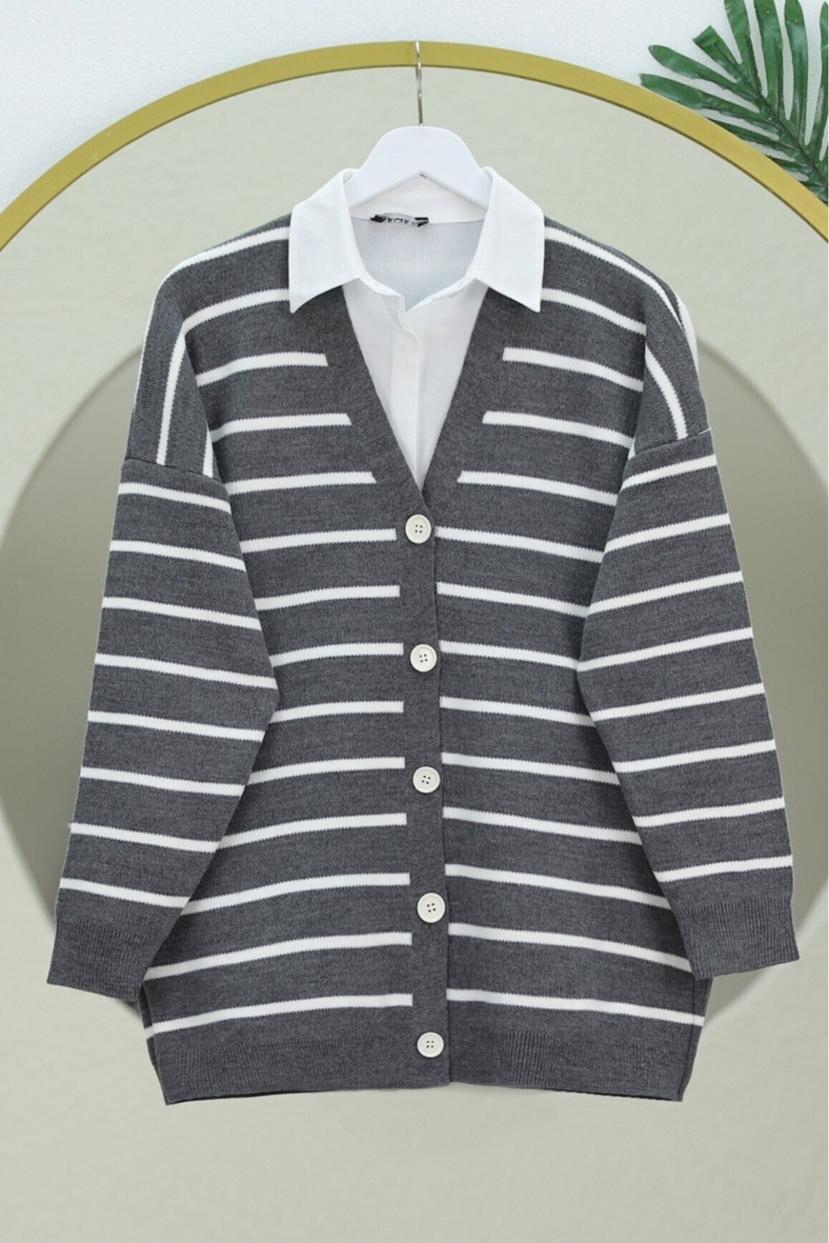 Striped Buttoned V    -Smoked 