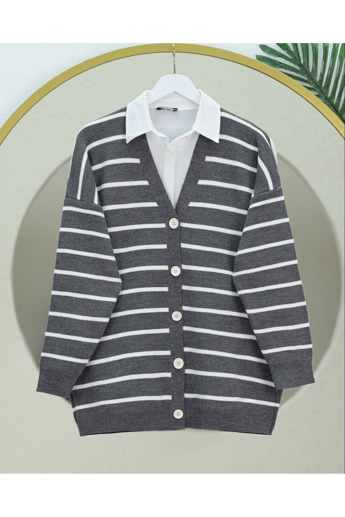 Striped Buttoned V    -Smoked 
