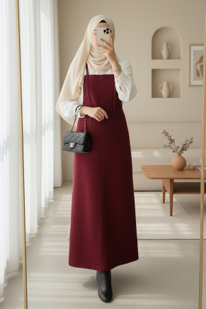 Askılı Gabardin Jile Elbise -Bordo