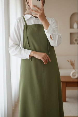 Askılı Gabardin Jile Elbise -Haki