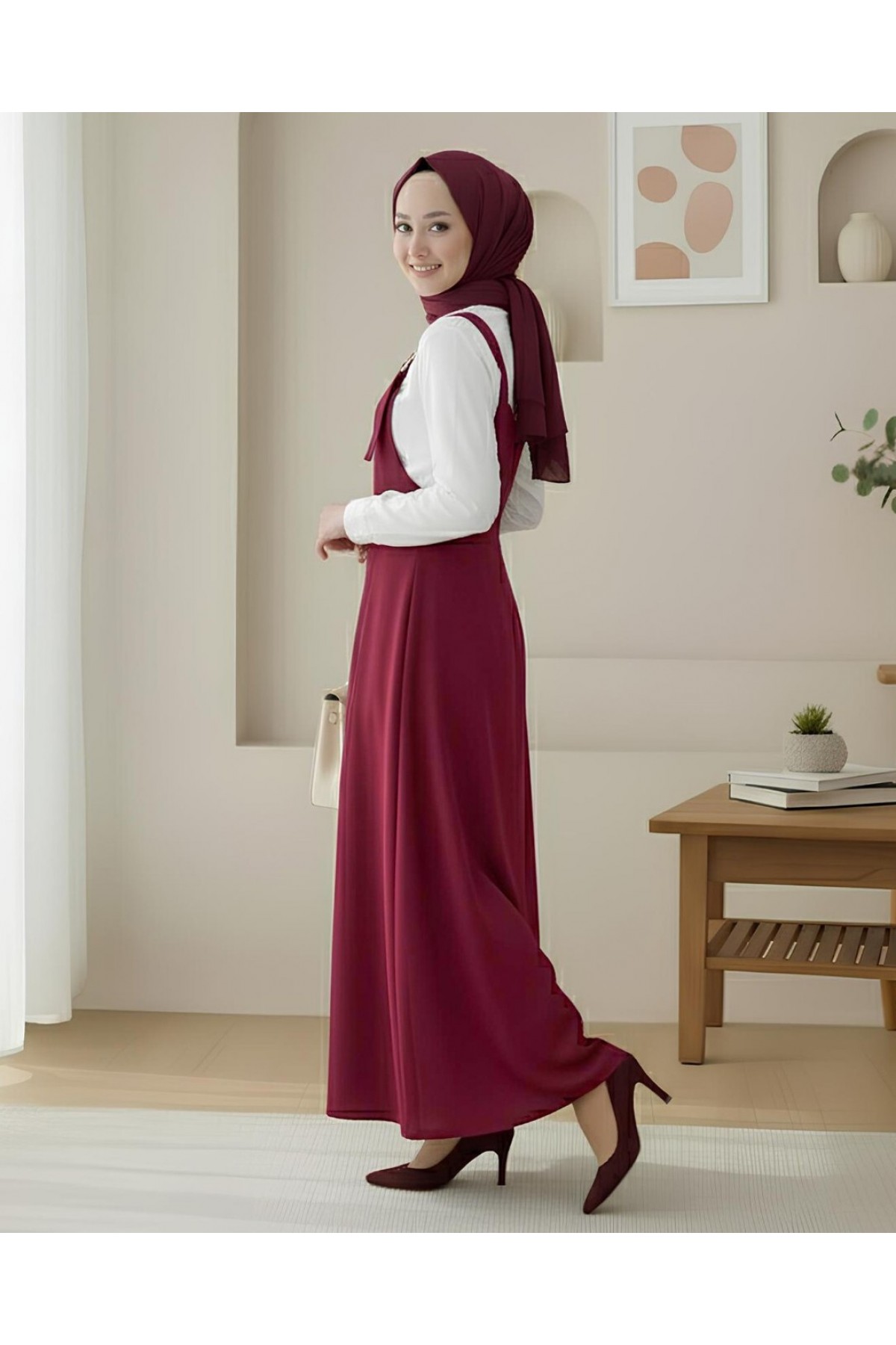 Yarım Fermuarlı Gabardin Jile  -Bordo